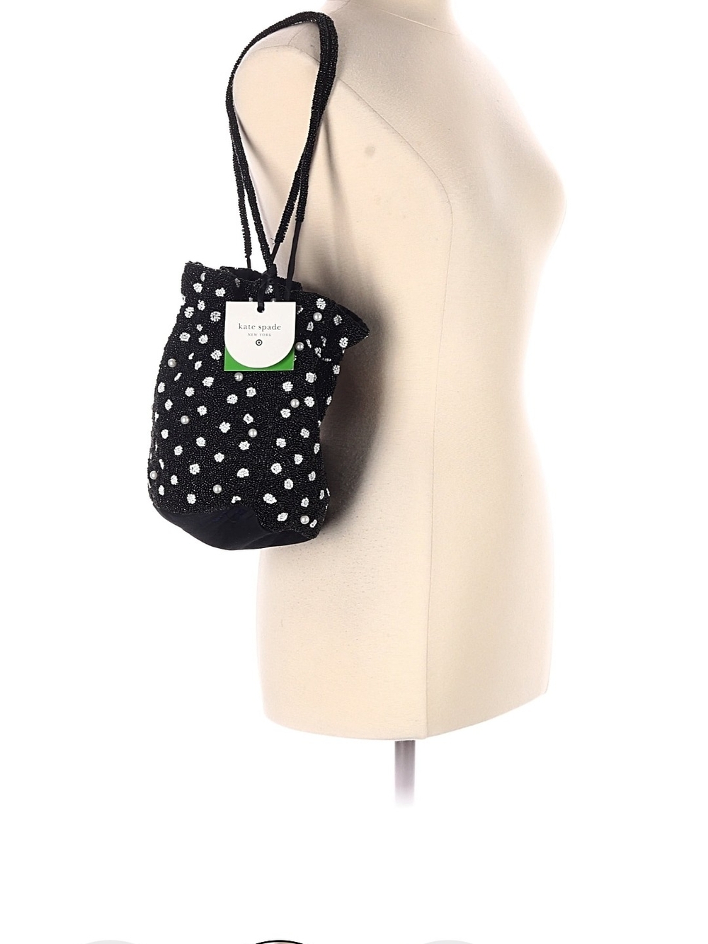 Kate Spade Black Beaded Polka Dot Drawstring Bag - Picture 2 of 3